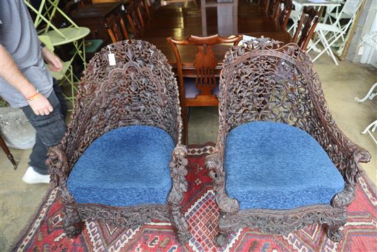 Two 19th century Anglo-Indian carved hardwood chairs, W.80cm, D.66cm, H.88cm